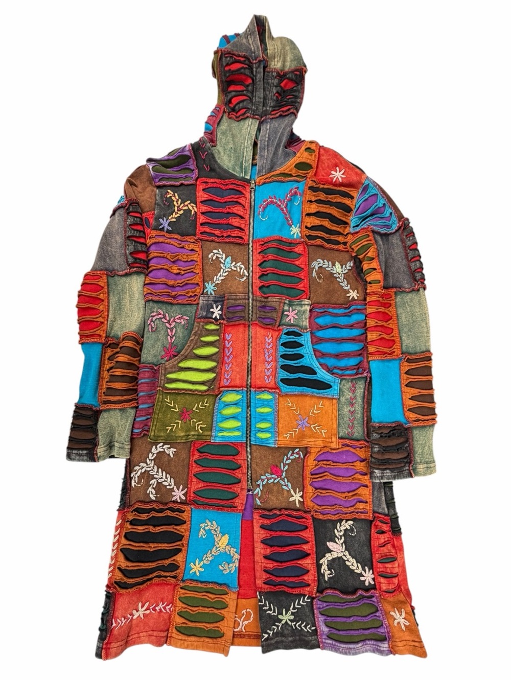 Vintage Hippie Boho Rising International Embroidered Full-Zip Hooded Jacket M - Picture 2 of 11